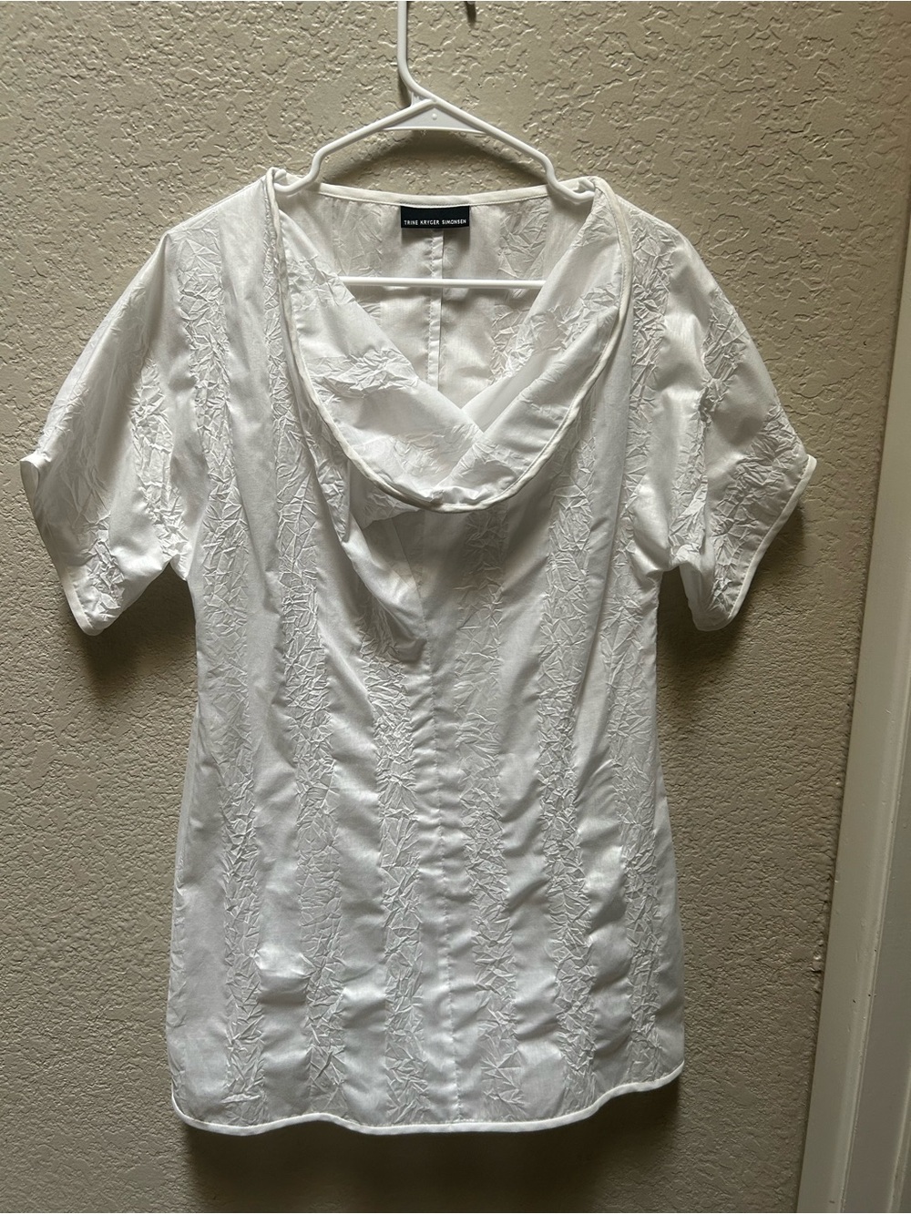 Trine Kryger Simonsen White Crinkle Textured Cowl Neck Blouse Top